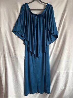Flowy Teal Maxi Dress with Draped Cape Sleeves